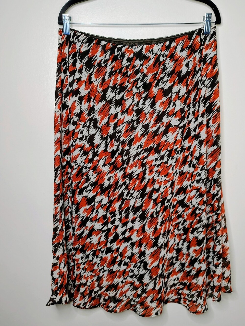 Cato Fall Midi Skirt L Rust Brown Cream Abstract Print Lined A-Line